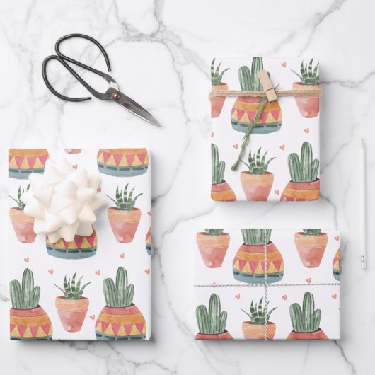 Waterverf Succulent Patroon Inpakpapier Vel (Voorkant)