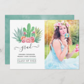 Waterverf Succulent Plant Afstuderen Foto Aankondiging (Voorkant / Achterkant)