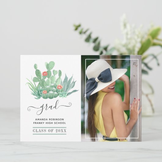 Waterverf Succulent Plant Afstuderen Foto Aankondiging (Staand voorkant)