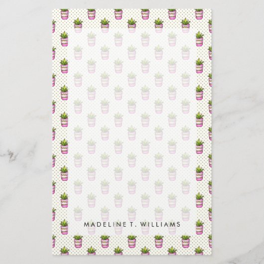 Waterverf Succulent Polka Dot Patroon Briefpapier (Voorkant)