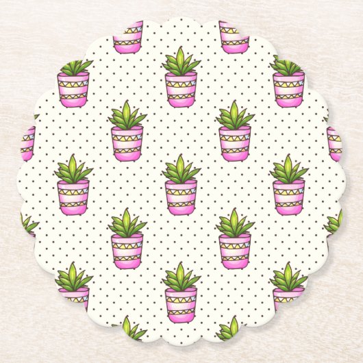 Waterverf Succulent Polka Dot Patroon Kartonnen Onderzetters (Voorkant)