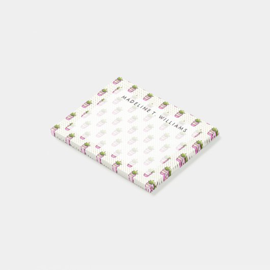 Waterverf Succulent Polka Dot Patroon Post-it® Notes (Schuin)