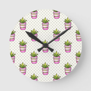 Waterverf Succulent Polka Dot Patroon Ronde Klok