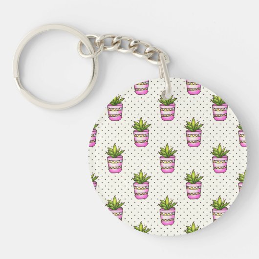 Waterverf Succulent Polka Dot Patroon Sleutelhanger (Voorkant)