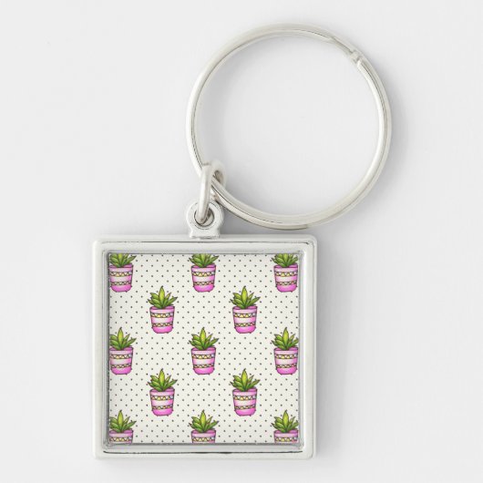 Waterverf Succulent Polka Dot Patroon Sleutelhanger (Voorkant)