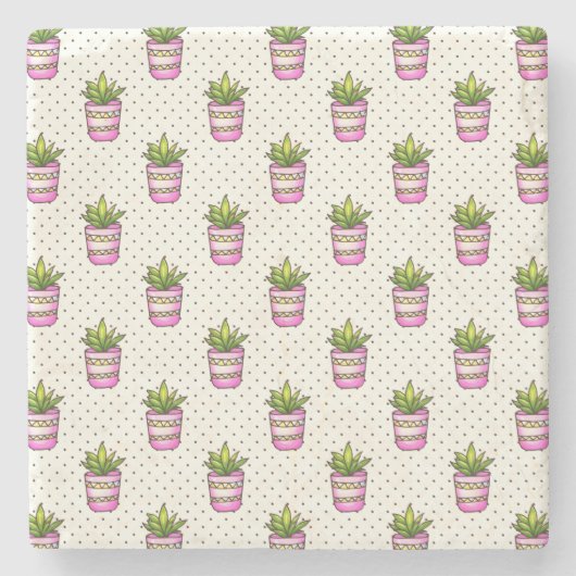 Waterverf Succulent Polka Dot Patroon Stenen Onderzetter (Voorkant)