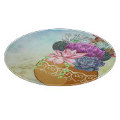 Waterverf Succulent Pot Ronde Glas Snijplank (Hoek)