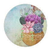 Waterverf Succulent Pot Ronde Glas Snijplank (Voorkant)