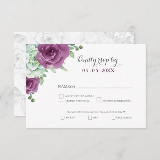 waterverf succulent pruim rozen bruiloft RSVP (Voorkant / Achterkant)