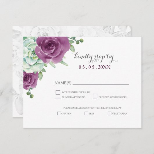 waterverf succulent pruim rozen bruiloft RSVP (Voorkant / Achterkant)