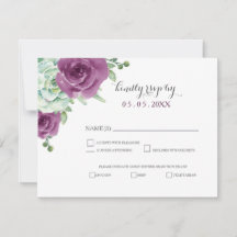 waterverf succulent pruim rozen bruiloft RSVP
