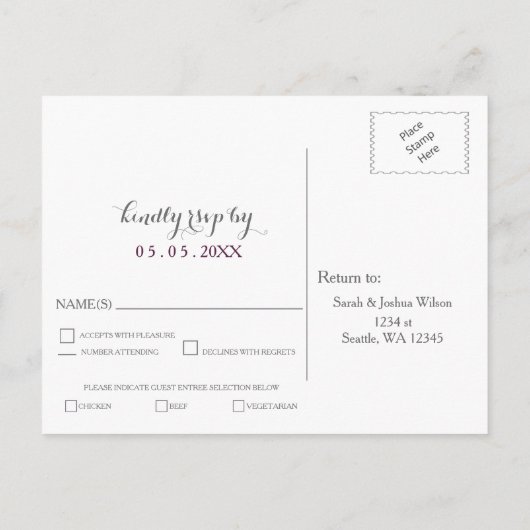 waterverf succulent pruim rozen bruiloft RSVP Uitnodiging Briefkaart (Achterkant)