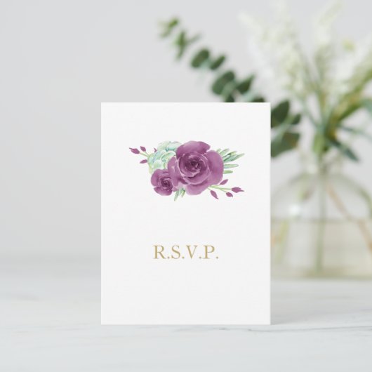 waterverf succulent pruim rozen bruiloft RSVP Uitnodiging Briefkaart (Staand voorkant)