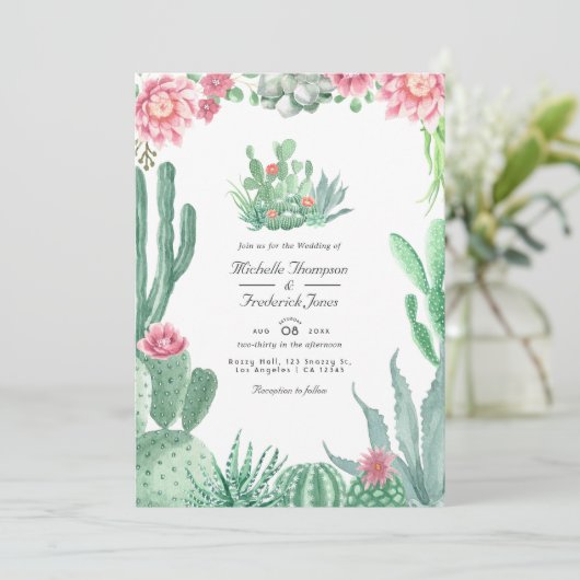 Waterverf Succulent QR Code RSVP Weddenschap Kaart (Staand voorkant)