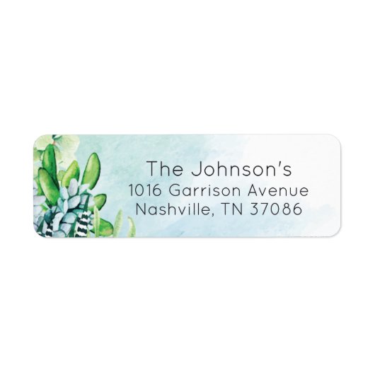 Waterverf Succulent Return Address Label (Voorkant)