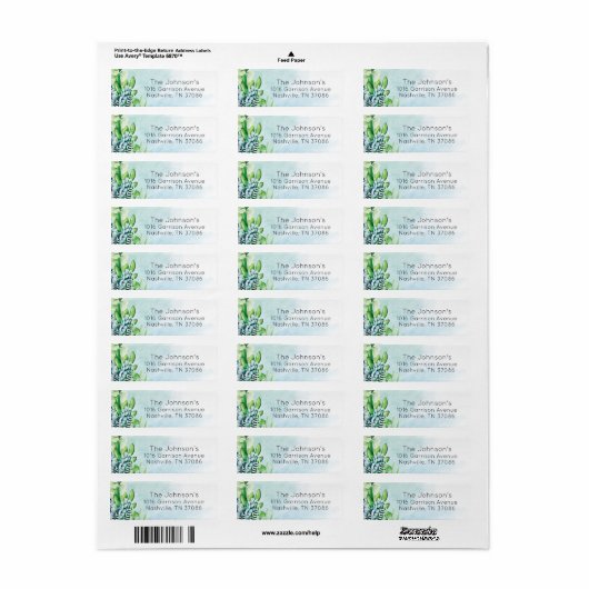 Waterverf Succulent Return Address Label (Full Sheet)