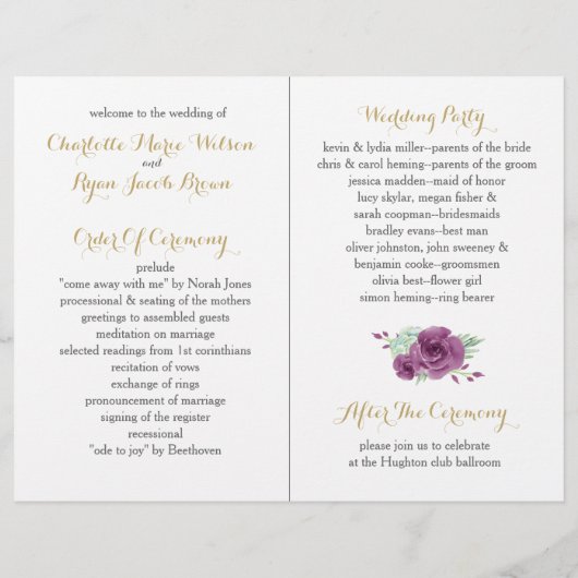 waterverf succulent rozen bruiloft programma (Achterkant)