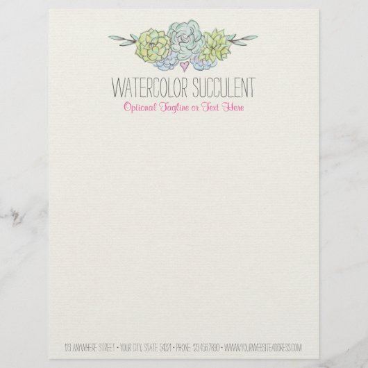 Waterverf Succulent Shabby Chic Bohemian Floral Gepersonaliseerd Briefhoofd (Voorkant)