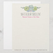 Waterverf Succulent Shabby Chic Bohemian Floral Gepersonaliseerd Briefhoofd (Voorkant / Achterkant)