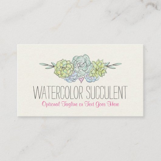 Waterverf Succulent Shabby Chic Bohemian Floral Visitekaartje (Voorkant)