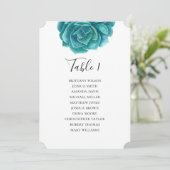 Waterverf succulent. Teal huwelijks zitplaatskaart Kaart (Staand voorkant)