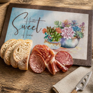 Waterverf Succulent Thuis is het Lekkerst Snijplank