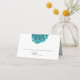 Waterverf succulent. Turquoise trouwen. Botanisch Plaatskaartje