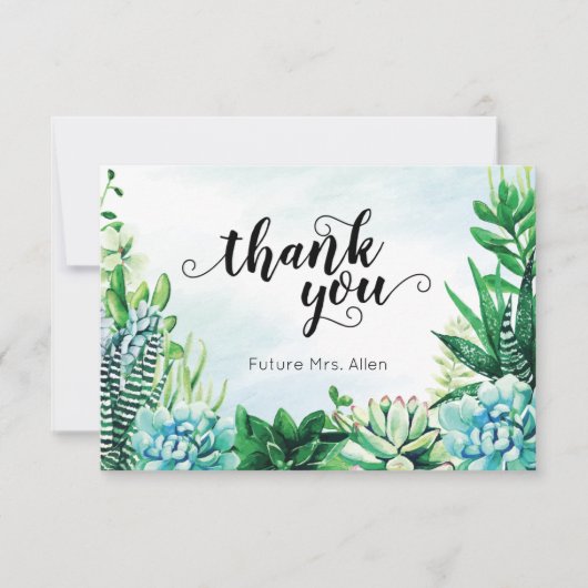 Waterverf Succulent Vrijgezellenfeest Flat Dank u Bedankkaart (Voorkant)