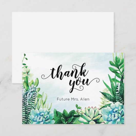 Waterverf Succulent Vrijgezellenfeest Flat Dank u Bedankkaart (Voorkant / Achterkant)