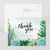 Waterverf Succulent Vrijgezellenfeest Flat Dank u Briefkaart (Voorkant / Achterkant)