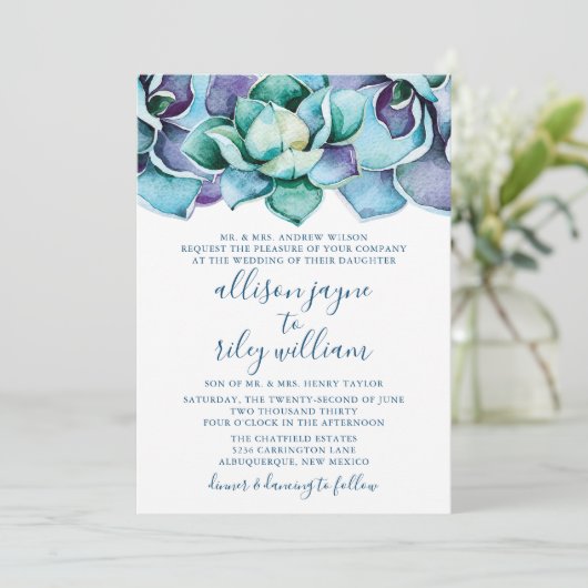Waterverf Succulent Wedding Kaart (Staand voorkant)