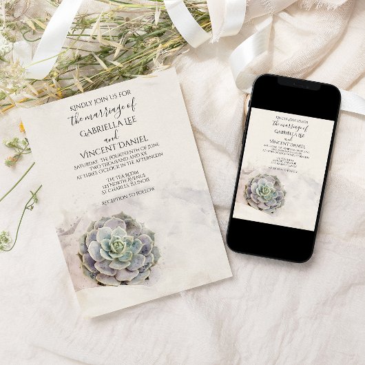 Waterverf Succulent Wedding Kaart