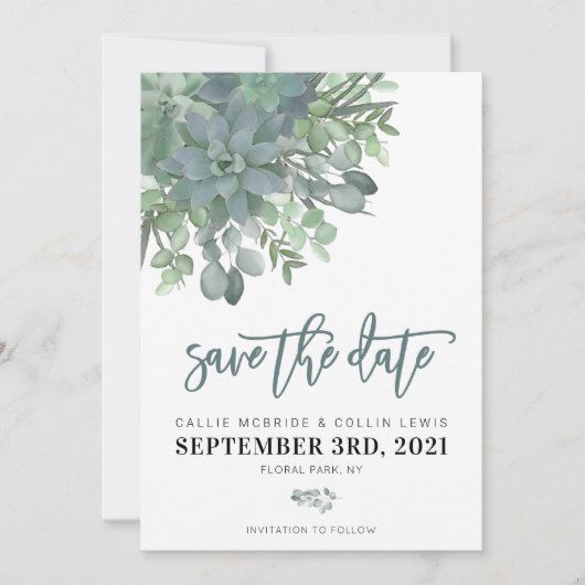 Waterverf Succulent Wedding Save the Date (Voorkant)