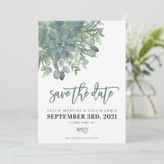 Waterverf Succulent Wedding Save the Date (Staand voorkant)