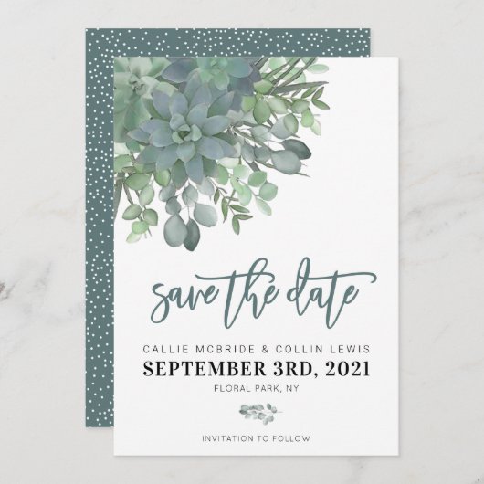 Waterverf Succulent Wedding Save the Date (Voorkant / Achterkant)