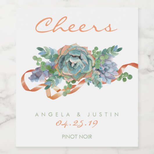 Waterverf succulent wijn etiket (Enkel label)