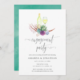 Waterverf Succulent Wine Tasting Engagement Party Kaart