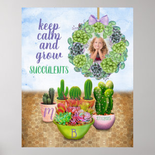 Waterverf Succulent Wreath Cactus Monogram Foto Poster