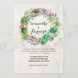 Waterverf Succulent Wreath Wedding Uitnodiging