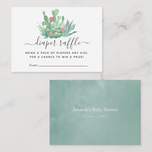 Waterverf Succulente Baby shower Luierspoeling Informatiekaartje (Voorkant / Achterkant)