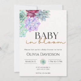 Waterverf Succulente Bloemige Baby Shower Uitnodig Kaart
