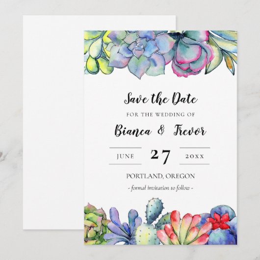 Waterverf succulente cactus Save the date Kaart (Voorkant / Achterkant)