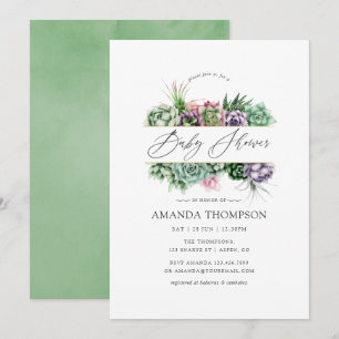 Waterverf Succulente Geometrische Baby Shower Kaart