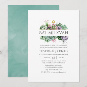 Waterverf Succulente Geometrische Bat Mitzvah Kaart
