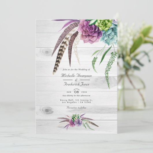 Waterverf Succulente QR-code Bohemian Wedding Kaart (Staand voorkant)