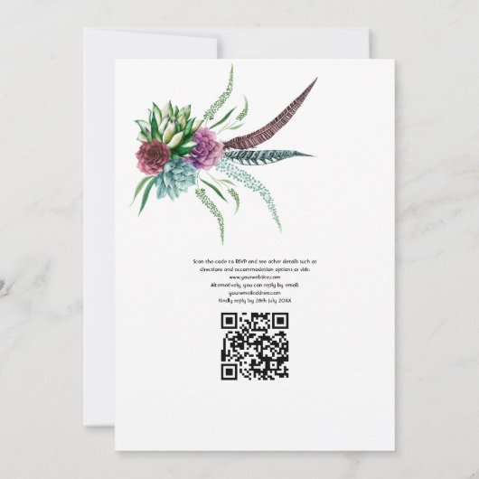 Waterverf Succulente QR-code Bohemian Wedding Kaart (Achterkant)