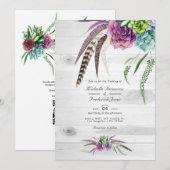 Waterverf Succulente QR-code Bohemian Wedding Kaart (Voorkant / Achterkant)