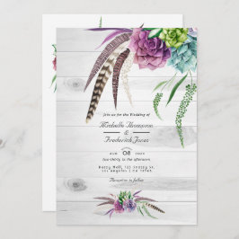 Waterverf Succulente QR-code Bohemian Wedding Kaart