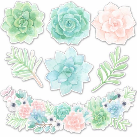 Waterverf Succulenten 14 x 14 Sticker (Voorkant)
