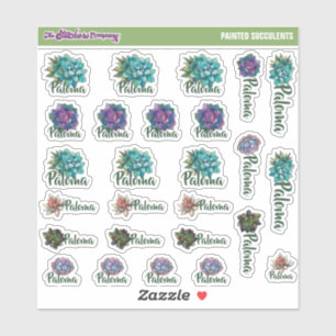 Waterverf Succulenten Aangepaste naamlabels   Scho Sticker